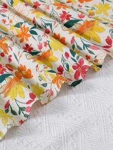 SHEIN Vestido con estampado floral, volantes en las mangas y cinturón para adolescentes en vacaciones de verano - Amarillo - Ver 4