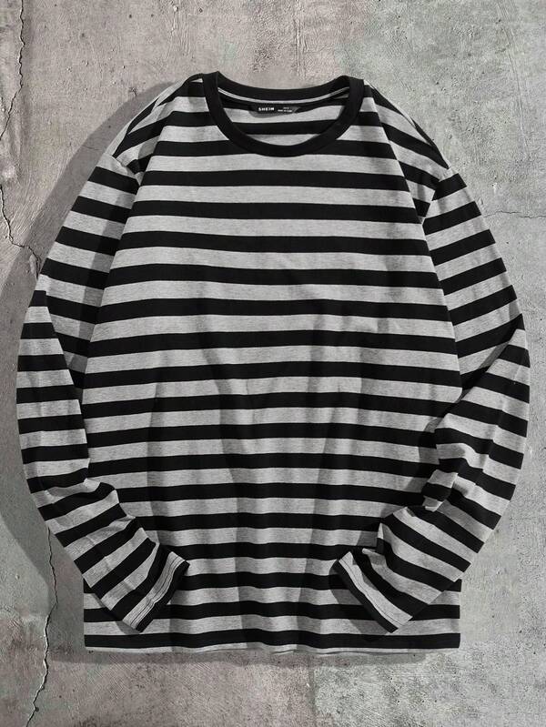 AXEPEAK Camiseta de rayas de cuello redondo para hombre, de manga larga, para verano y otoño