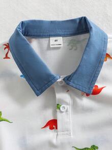 Souflis Conjunto de camiseta polo de estilo escolar informal para niño, verano - Azul - Ver 4