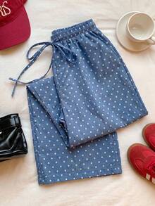 SHEIN EZwear Bộ 2 quần ống rộng chấm bi, xanh trắng, thích hợp cho lễ hội âm nhạc, đi làm hàng ngày, hẹn hò, tiệc tùng, mùa hè, xuân/hè, kỳ nghỉ, các dịp như Giáng sinh, Năm mới, Lễ Tạ ơn, tiệc tùng, đám cưới, bãi biển, lễ tốt nghiệp, thời trang, thanh lịch, thường ngày, đi chơi, hẹn hò, đi làm, nổi bật, Ngày lễ tình nhân, kỳ nghỉ, Y2K, đi chơi, lễ tốt nghiệp. - Nhiều màu - Xem 3
