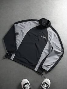 PAVTROS Áo khoác nam phong cách đường phố bán chạy INS phối màu đen xám với chữ LA, cổ đứng, kiểu bomber, khóa kéo, quà tặng cho bạn trai/chồng, kỷ niệm. - Nhiều màu - Xem 6