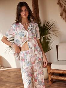 Lullawish Bộ đồ ngủ cardigan in hoa dành cho nữ, thích hợp cho kỳ nghỉ. - Nhiều màu - Xem 3