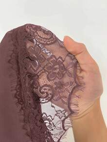 Rustia Plus Size Fashionable Elegant Satin Lace Patchwork Asymmetrical Blouse Date Night Brunch Formal Evening Dark Purple Summer - Redwood - View 3