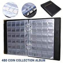 Álbum de colección de monedas de gran capacidad de 480 piezas, libro de almacenamiento de monedas conmemorativas con carpeta de hojas sueltas - Negro - Ver 11