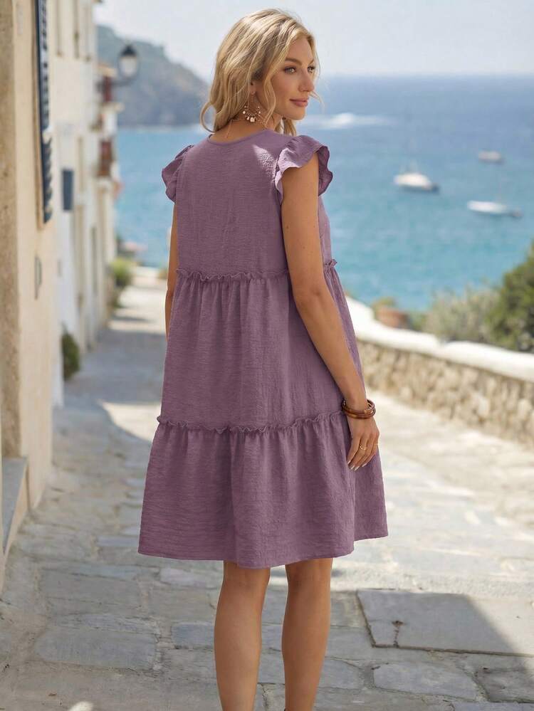 Ladies' Solid Color Simple Everyday Round Neck Dress