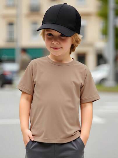 SHEIN Camiseta de manga corta de unicolor informal para niño, verano