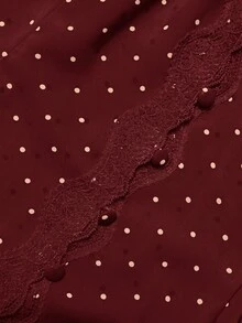 Elaquor Plus Size Women Polka Dot & Contrast Lace V-Neck Blouse Fall - Red - View 9