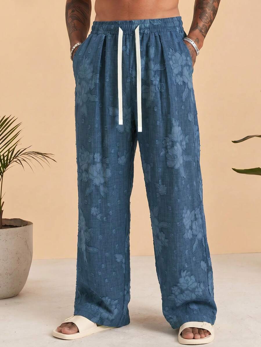 VIVINTIMO Pantalones anchos con bolsillos y cordón ajustable en la cintura para hombres - azul real - Ver 1