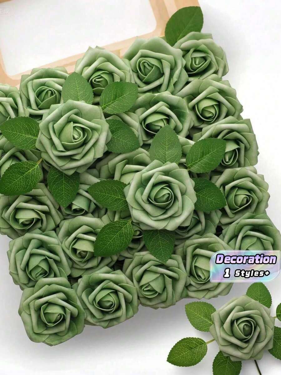 50 Stück künstliche Rosen, grüne Fake Rosen, realistische Schaumstoff Rosen mit Stielen, PE Blumen für DIY Hochzeitssträuße, Blumenarrangements, Bridal-Shower Geschenke, Sträuße binden, Tischdekoration, Blumenbälle, Corsagen, Tortendekoration, Party & Heim Dekoration, Frühlings- & Sommerfeste, Geschenke für Frauen, Freundinnen, Mädchen - Grün - Übersicht 1