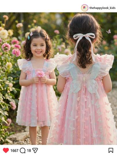 THE HAPPY LOOK Vestido sin mangas con cintura ceñida y decoración de lazo para niña