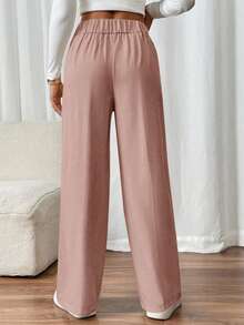 SHEIN PETITE CURVE Plus Size Women's Double Buckle Straight Leg Elegant Commuter Pants - Baby Pink - View 2