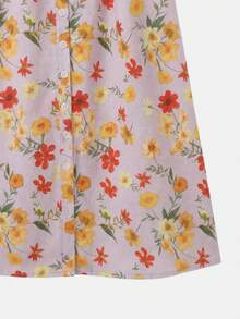 lacRébo Vestido midi con flores de lila, con botones delanteros y escote de corazón, vestido casual de primavera y verano para vacaciones, vestido con flores, vestido de estilo francés - Morado - Ver 9