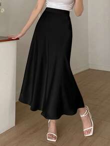 DAZY Women Solid Color Daily Wear Flare Hem Skirt - Black - View 3