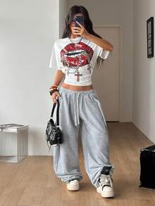 Coolane Camisetas cortas de mujer de verano minimalistas Y2K, básicas para uso diario, casuales, de vuelta al colegio, de uso urbano, elásticas, blancas, holgadas y con pliegues - Blanco - Ver 2