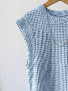 SHEIN 少女纹理圆领短袖休闲T恤，简约家居休闲服 - 藍色 - 查看 3