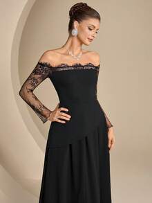 Coutiva Women's Formal Evening Lace Patchwork Off Shoulder Dress - Black - View 5