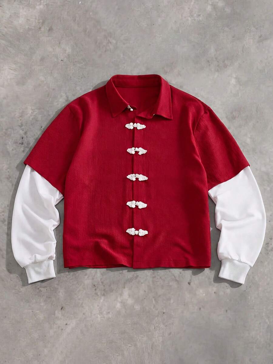 SWAVVY Camisa de botones 2 en 1 para hombre - Rojo - Ver 1