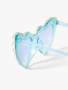 Opalesca Faux Pearl Decor Heart Shaped Fashion Glasses, Cute And Stylish For Outdoor Beach Use Valentines For Summer Beach Vacation, Outdoor, Travel - Blue - View 4