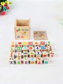Wooden 27-Piece Colorful ABC Printed Large Building Block Set, Letter And Number Recognition Cube Building Block Creative Assembly Word Spelling Building Block Toy Set, Suitable For Boys And Girls Early Education Interactive Toy Building Block Set - Multicolor - View 3