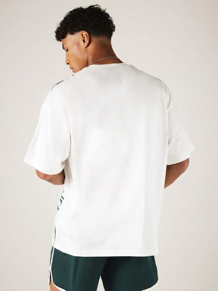 Regular Oversized Crew Neck T-Shirt With Diagonal Cursive Script Side Print Casual Summer Streetwear Top