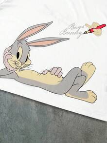 LOONEY TUNES X SHEIN PAVTROS Áo thun nam tay ngắn in hình hoạt hình phong cách thường ngày - trắng - Xem 5