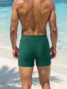 Naviga Onda Men's Wide Ribbed Waistband Elastic Waist Minimalist Casual Summer Beach Pool Swimming Trunks Holiday Dark Green - Green - View 2