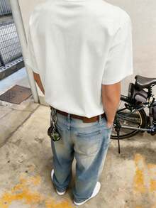 Manfinity Dauomo 男士宽松短袖T恤，狗狗和吉他印花设计，休闲百搭夏季上衣，时尚百搭，适合户外和日常穿着 - 彩色 - 查看 2