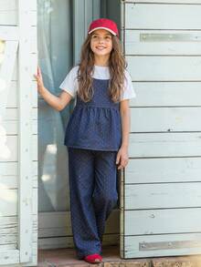 DAZY Girls' Polka Dot Print Denim Camisole Top And Wide Leg Jeans 2-Piece Set, Fall Outfit Summer - Blue - View 6