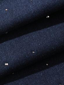 Dazy Plus Plus Size Women Washed Elastic Fitted Sequin Decor Flare Leg Jeans - Dark Wash - View 3