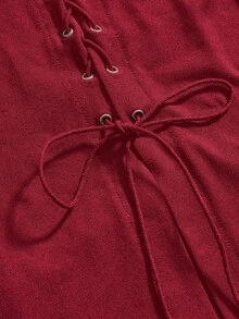 ROMWE Goth Gaun Camisole Bodycon Seksi Belahan Tinggi dengan Dekorasi Salib Gotik untuk Acara Keluar Malam Musim Panas Warna Burgundy - Burgundy - View 4