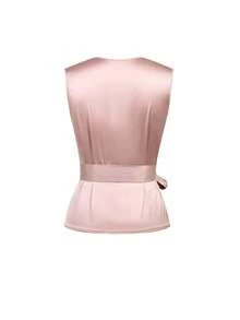 Ellevyn Bộ áo không tay cổ chữ V buộc dây và quần ống rộng, thích hợp cho đi làm và mặc hàng ngày. - Màu Hồng baby - Xem 2