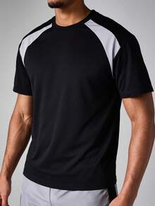SUMWON Mens Color Block Raglan Short Sleeve Crew Neck Athletic Sports T-Shirt Regular Fit Summer Training Top,Sport Jersey - Black - View 4