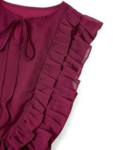 Ellevyn Tie-Up Ruffle Hem Elegant Vacation Dress - Purple - View 8