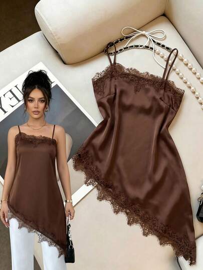 SHEIN Franclia Fashionable Sexy Lace Patchwork Slim Fit Camisole For Women