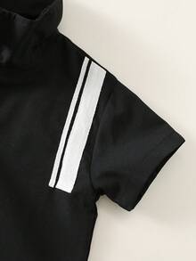 SHEIN 男婴夏季休闲韩版黑色衬衫上衣和黑色抽绳短裤两件套，运动套装 - 彩色 - 查看 8