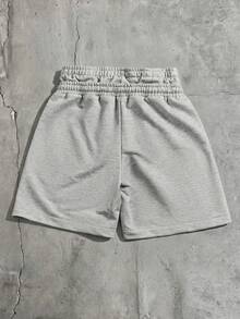 AXEPEAK Herren Sommer Lässig Modische Straßen Pendler Shorts mit doppeltem Bund, Kordelzug Taille, Buchstaben- und Stern-Muster, Kontrastsaum - Grau - Übersicht 2