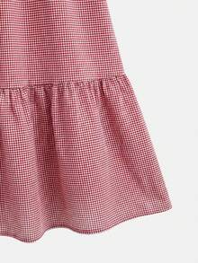 lacRébo Vestido midi de cuadros rojos relajado con tirantes finos y espalda abierta, estilo primavera verano con volantes, vestido de vacaciones, vestido estilo francés, vestido casual - Rojo y blanco - Ver 9