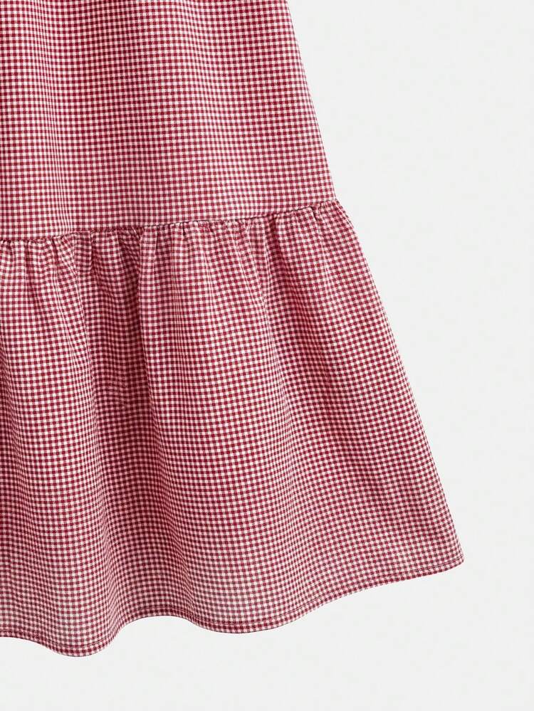 Relaxed Red Gingham Midi Dress With Thin Straps And An Open Back Cute Spring Summer Style Ruffle Dress Holiday Dress Frrench Style Dress Casual Dress