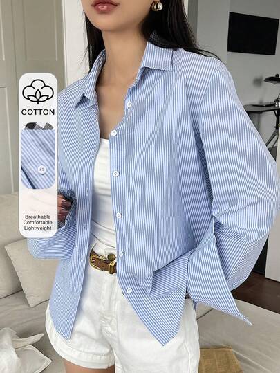 DAZY Women's Striped Long Sleeve Single-Breasted Casual/Work Shirt