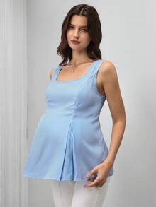 Momance 孕妇条纹印花交叉露背无袖哺乳上衣 - 藍色 - 查看 2