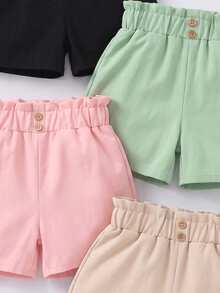 SHEIN Elladie kids Quần short xếp ly đơn giản, thoải mái, đa năng cho bé gái, thích hợp mặc hàng ngày. - Nhiều màu - Xem 5