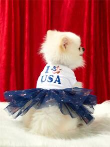 PETSIN 4th Of July USA Flag Printed Blue Stars Mesh Dress, Suitable For Cats & Dogs - Multicolor - View 7