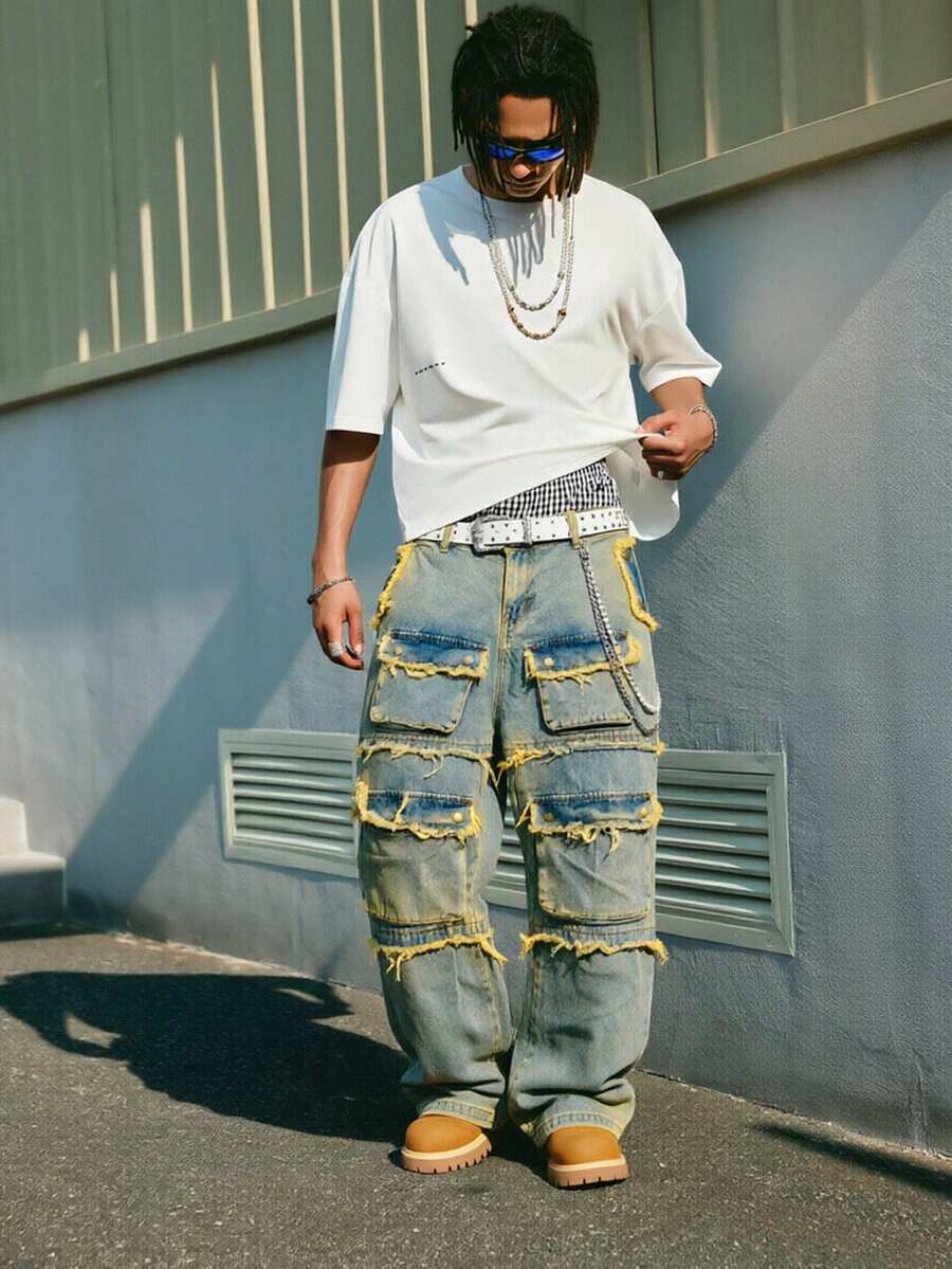 PAVTROS Quần jean denim nam có túi và cúc, kiểu dáng thường ngày, đa năng, thích hợp mặc đi làm. - Nhiều màu - Xem 1