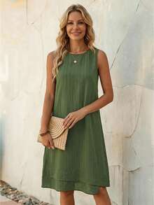 EMERY ROSE Women Casual Sleeveless Round Neck A-Line Dress For Summer - Green - View 3