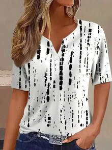 EMERY ROSE Plus Size Women V-Neck Casual Versatile Daily Wear Short Sleeve T-Shirt - Multicolor - View 3