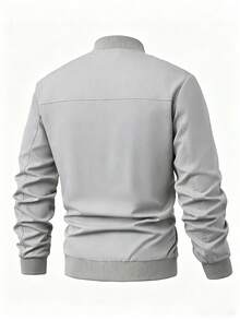 Manfinity Homme 男士棒球领拉链休闲百搭日常长袖外套 - 淺灰色 - 查看 2