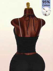 Amplova Women's 2 In 1 Contrast Color Black And White All-Match Versatile Top, Sexy And Avant-Garde, Suitable For Vacation, Cute Mini Top For Summer, Music Festival Outfit - Multicolor - View 2