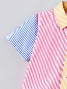 SHEIN Genkimix Kids 男童时尚拼接衬衫短裤套装，面料柔软舒适，适合外出、拍照、上学等各种场合，是幼儿男童夏季必备单品。 - 彩色 - 查看 7
