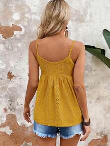 Top de tirantes peplum con bordado con ojal - Naranja - Ver 3