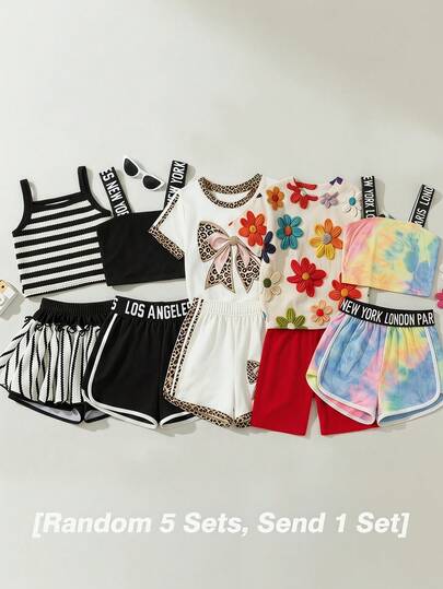 Emery Rose Kids Bộ 2 món áo hai dây và quần short dệt kim nhuộm màu cho bé gái.
